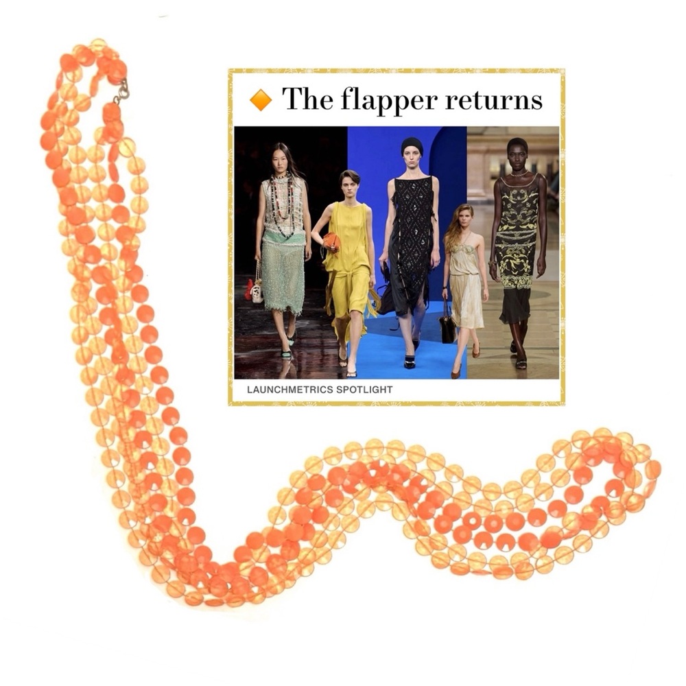 Vintage Mod Triple Strand Faceted Orange Beaded Necklace